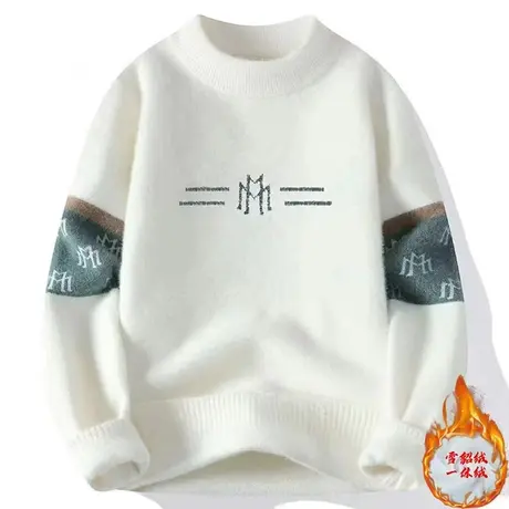 男士毛衣冬季加绒加厚2023新款男生保暖针织上衣圆领宽松羊毛衫潮商品大图