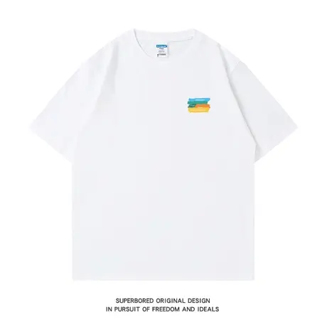 夏季小清新款简约印花短袖t恤男纯棉宽松休闲情侣装学生半袖体恤商品大图