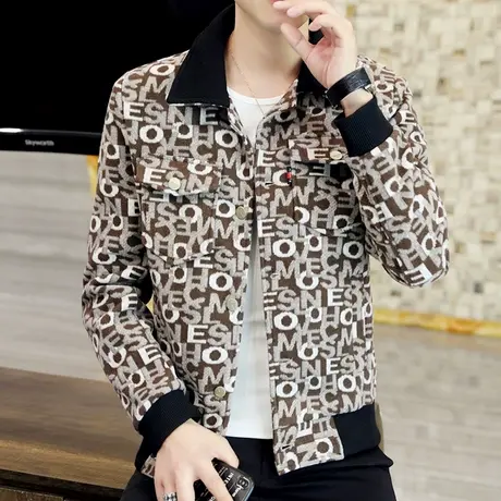 秋冬季毛呢工装夹克男士韩版潮流个性翻领呢子帅气加厚冬装外套茄商品大图