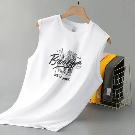 纯棉背心男潮健身运动宽肩坎肩跨栏篮球白色无袖t恤夏季外穿汗衫商品大图