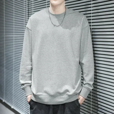 350g重磅卫衣男士2024秋季新款潮流摇粒绒加绒加厚圆领无帽长袖商品大图