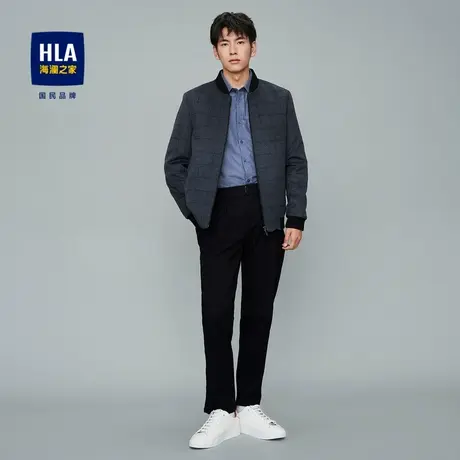 HLA/海澜之家2023纯羊毛夹克冬棒球领金属拉链保暖格纹外套男图片