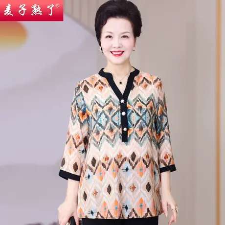 母亲节妈妈夏装新款T恤洋气雪纺小衫阔太太春秋上衣服中老年女装图片