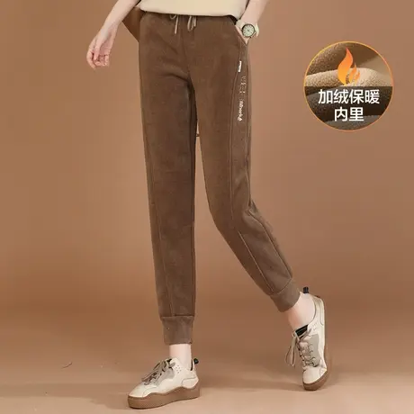 韩潮袭人松紧腰刺绣灯芯绒加绒运动裤女冬季新款休闲工装卫裤图片
