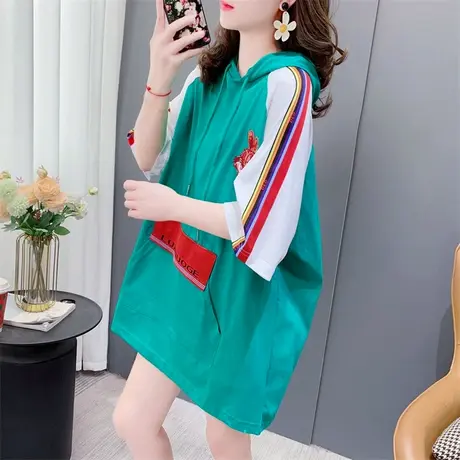 宽松慵懒风连帽短袖T恤女2023新款春夏洋气网红chic复古港味上衣图片