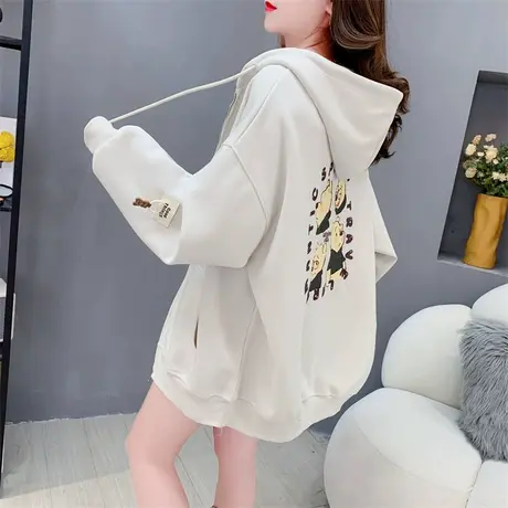 韩版卡通连帽拉链开衫卫衣女春秋2023新款宽松慵懒风休闲外套上衣商品大图