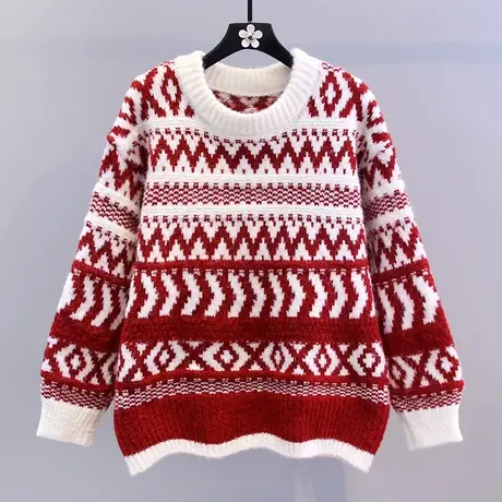 复古慵懒风圣诞红色毛衣女冬季2023新款宽松高级感加厚软糯针织衫图片