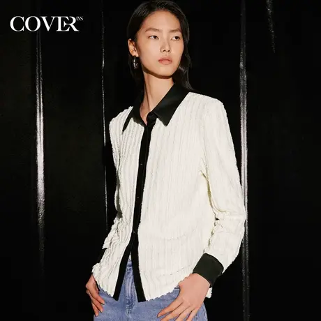 COVER秋季尖领撞色纺丝毛衬衫图片