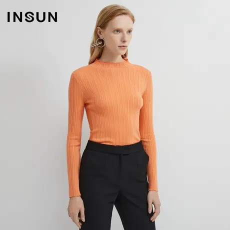 INSUN恩裳冬季线条垂感修身圆领针织衫图片
