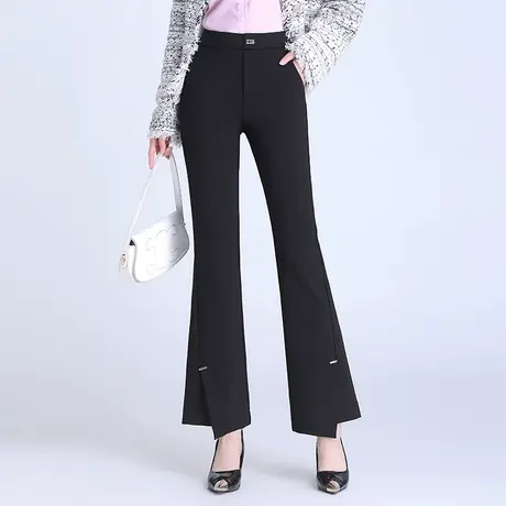 黑色开叉微喇叭裤女2023秋季新款通勤显瘦长裤高腰职业裤休闲裤子商品大图