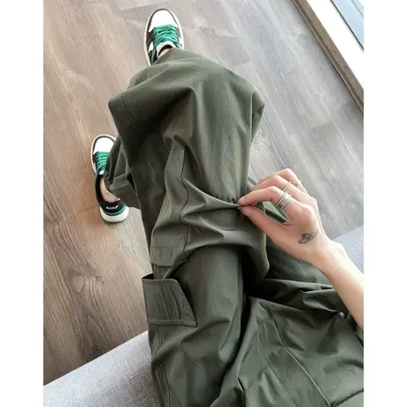 美式工装裤女夏季薄款2023新款宽松束脚高腰速干运动休闲阔腿裤子商品大图