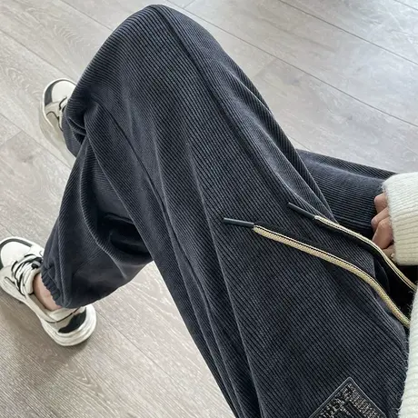 灯芯绒运动裤女束脚春秋新款高腰宽松显瘦九分小个子休闲哈伦裤潮商品大图