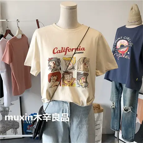 短袖t恤女夏装2021新款韩版ins潮六宫格公主头像宽松洋气半袖上衣商品大图
