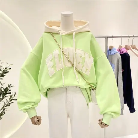 卫衣女春秋薄款2021新款韩版ins潮贴布字母宽松慵懒风bf连帽外套商品大图
