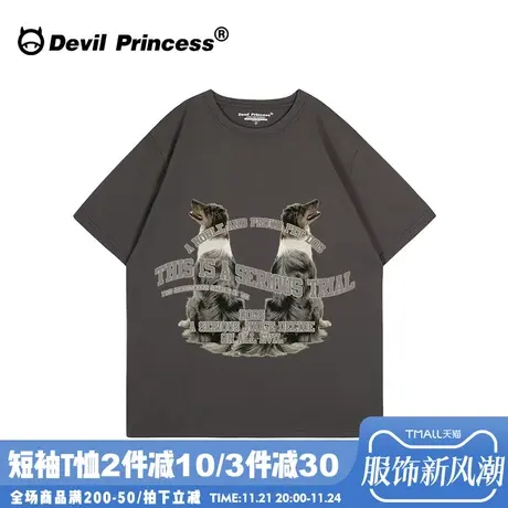 oversize宽松大版深灰色短袖女t恤2024新款街头潮牌正肩上衣ins潮商品大图