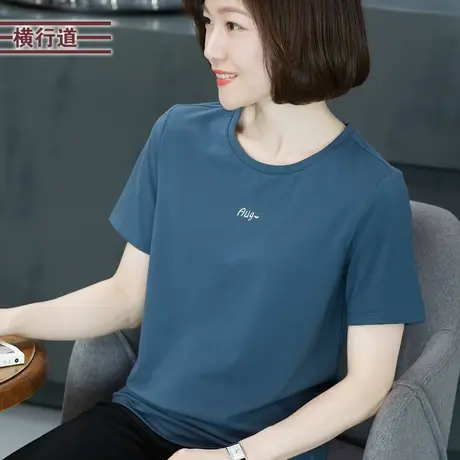 短袖t恤女装2025夏季新款纯色字母刺绣宽松大码体恤圆领上衣半袖商品大图