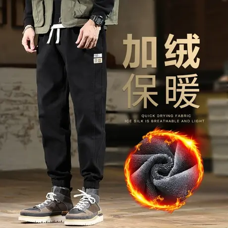 冬季加绒加厚工装休闲长裤男士束脚宽松2023新款潮牌男裤子秋冬款商品大图