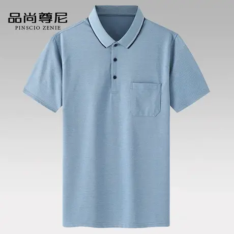 男士夏季百搭纯色冰丝翻领t恤短袖有口袋polo衫中老年夏装爸爸装商品大图