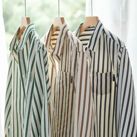 条纹衬衫男长袖春秋季宽松青年时尚衬衣男士休闲百搭男装外套潮流商品大图