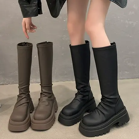 网红高筒瘦瘦靴女ins潮2023年新款小个子厚底骑士靴不过膝长筒靴商品大图