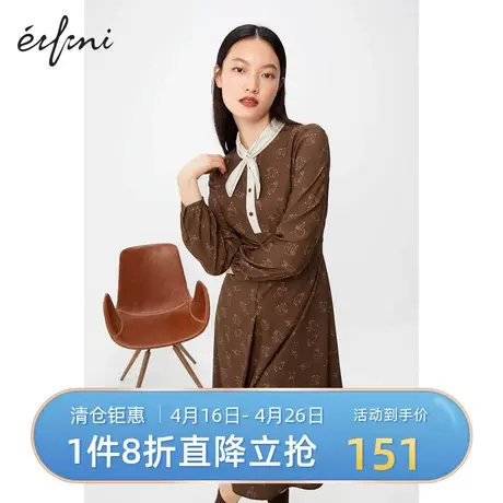 伊芙丽连衣裙商场同款春秋新款长袖撞色领口修身中长款裙子女😤图片
