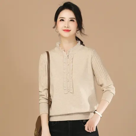 韩潮袭人立领蕾丝拼接长袖毛衣女2023冬季新款打底针织衫上衣图片