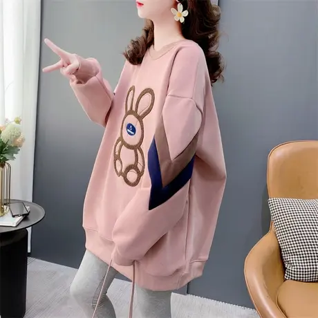 中长款加绒加厚无帽卫衣女2023年新款秋冬宽松慵懒风洋气爆款外套图片