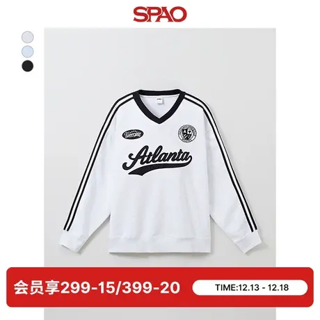 SPAO韩国同款2024春新款男士休闲宽松V领套头长袖卫衣SPMWE12C62商品大图