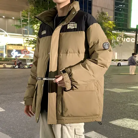 唐狮2023冬新款羽绒服男短款立领拼接撞色加厚外套青少年工装潮wp图片