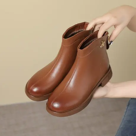 女靴2023新款冬季大码40全牛皮真皮短靴女平底棉靴女冬加绒加厚商品大图