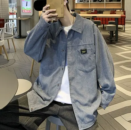 灯芯绒外套男士秋冬潮流帅气修身百搭翻领春季外搭休闲工装夹克男图片