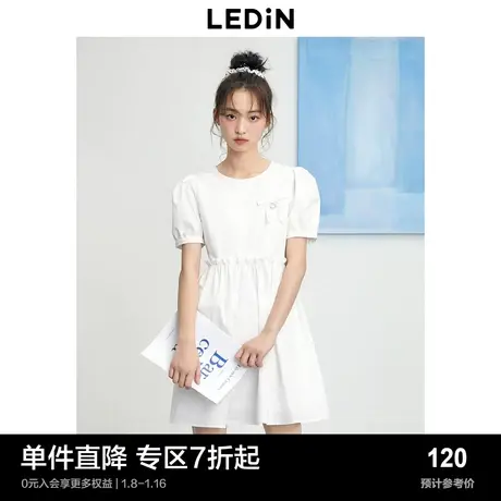 乐町A字娃娃裙夏季口袋装饰甜美蝴蝶结连衣裙女衬衫裙图片
