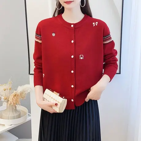 欧洲站秋冬新款洋气减龄针织开衫韩系宽松女毛衣外套外穿女上衣春商品大图