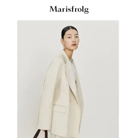 【意大利工艺】玛丝菲尔春季新款羊毛米白色西装外套职场质感商品大图