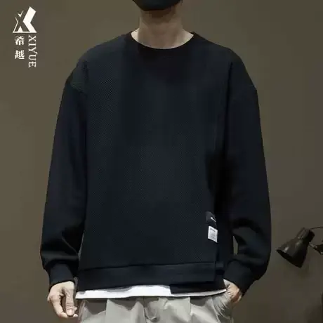 希越休闲假两件卫衣男2024春秋季宽松大码男士圆领套头衫男装t恤商品大图