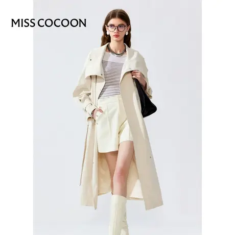 可可尼COCOON2025夏季新款复古大翻领长款挺阔干练风衣图片