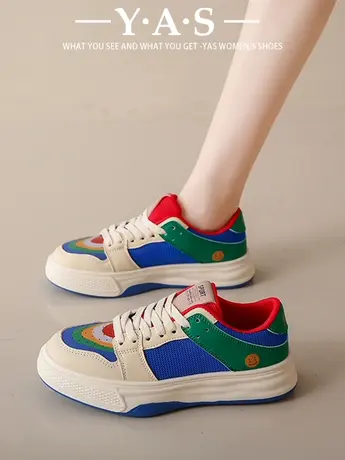 鸳鸯鞋女爆款鞋子彩虹2024年春季新款小白鞋厚底百搭休闲透气板鞋商品大图