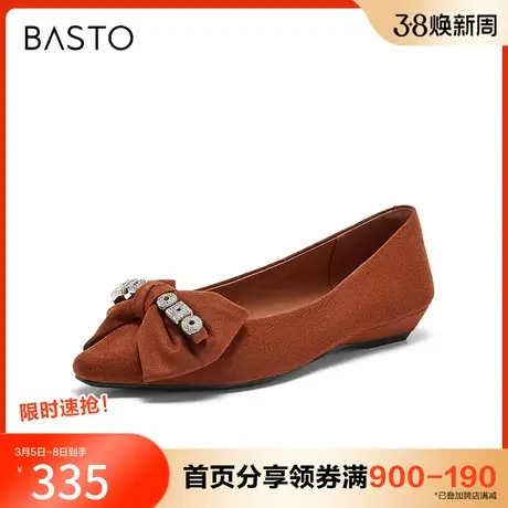 百思图2024春季新款时尚潮流蝴蝶结平跟尖头浅口女单鞋WA870AQ4图片