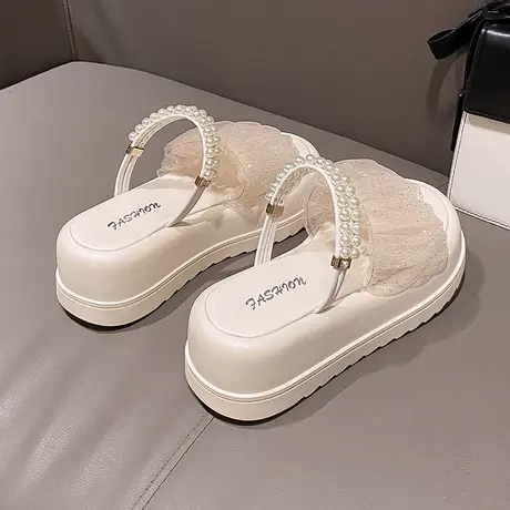 孕妇凉鞋女2024夏季新款坡跟两穿凉拖鞋外穿防滑软底珍珠平底鞋子商品大图