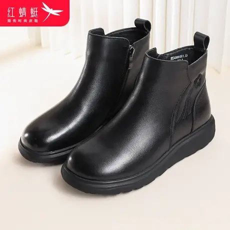 红蜻蜓短靴女2023冬季防滑厚底休闲短筒靴女加绒保暖中年妈妈棉靴商品大图