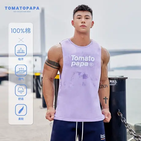 TOMATOPAPA原创背心潮牌彩色夏日ins无袖基础棉健身运动吸汗上衣商品大图