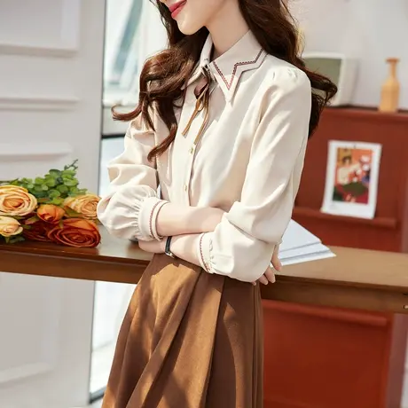 时尚通勤气质长袖衬衫2022年冬季新款淑女温柔减龄显瘦百搭上衣商品大图