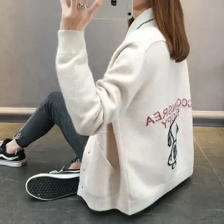 韩版秋装新款可爱卡通学生针织衫开衫女短款宽松百搭毛衣外套商品大图