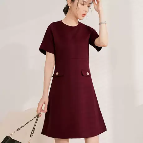 桔熊春夏季通勤连衣裙子女纯色舒适高腰修身a字制服裙大码DA9404图片