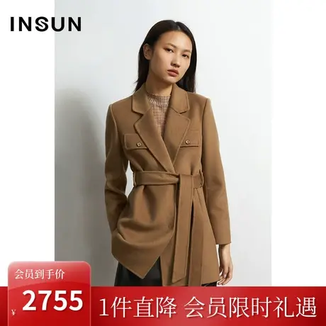 恩裳秋季商场同款收腰绑带设计驼色挺括有型女士毛呢外套商品大图