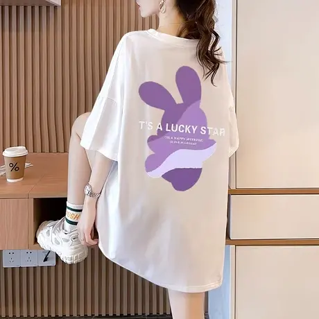 设计感小众纯棉短袖t恤女2023夏季新款宽松显瘦百搭小众卡通上衣商品大图