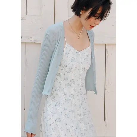 弥古蓝色冰丝针织开衫薄款外套女夏吊带裙外搭罩衫高级感防晒上衣商品大图