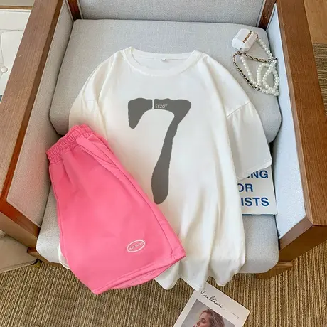 纯棉运动服套装跑步女夏季薄款短袖短裤小个子网红炸街休闲两件套商品大图