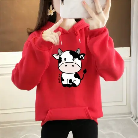 牛年本命年衣服2023新年过年红色情侣装男女装时尚加绒加厚卫衣女图片