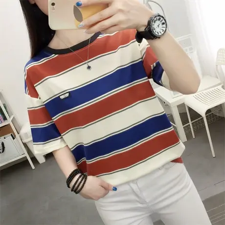 条纹针织正肩短袖t恤女夏2023年新款设计感小众小个子上衣体恤商品大图